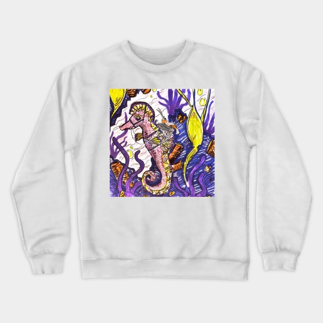 Shrimp & Seahorse Fun Art Crewneck Sweatshirt by HeartonSleeves